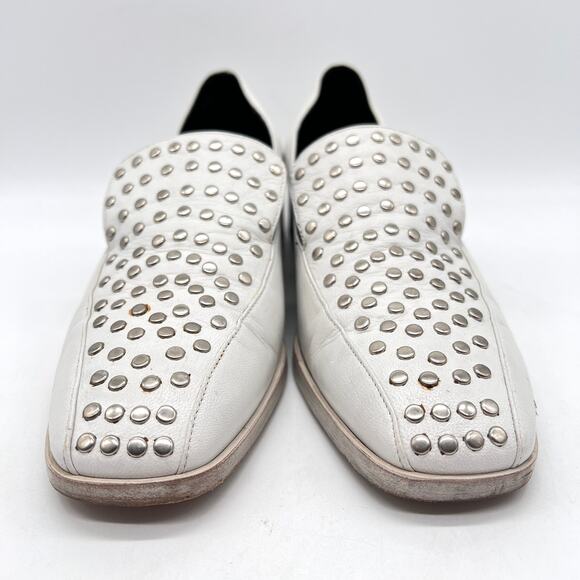 RACHEL COMEY Studded Leather Loafers Women 37 White Silver Square toe Block Heel - Picture 2 of 12